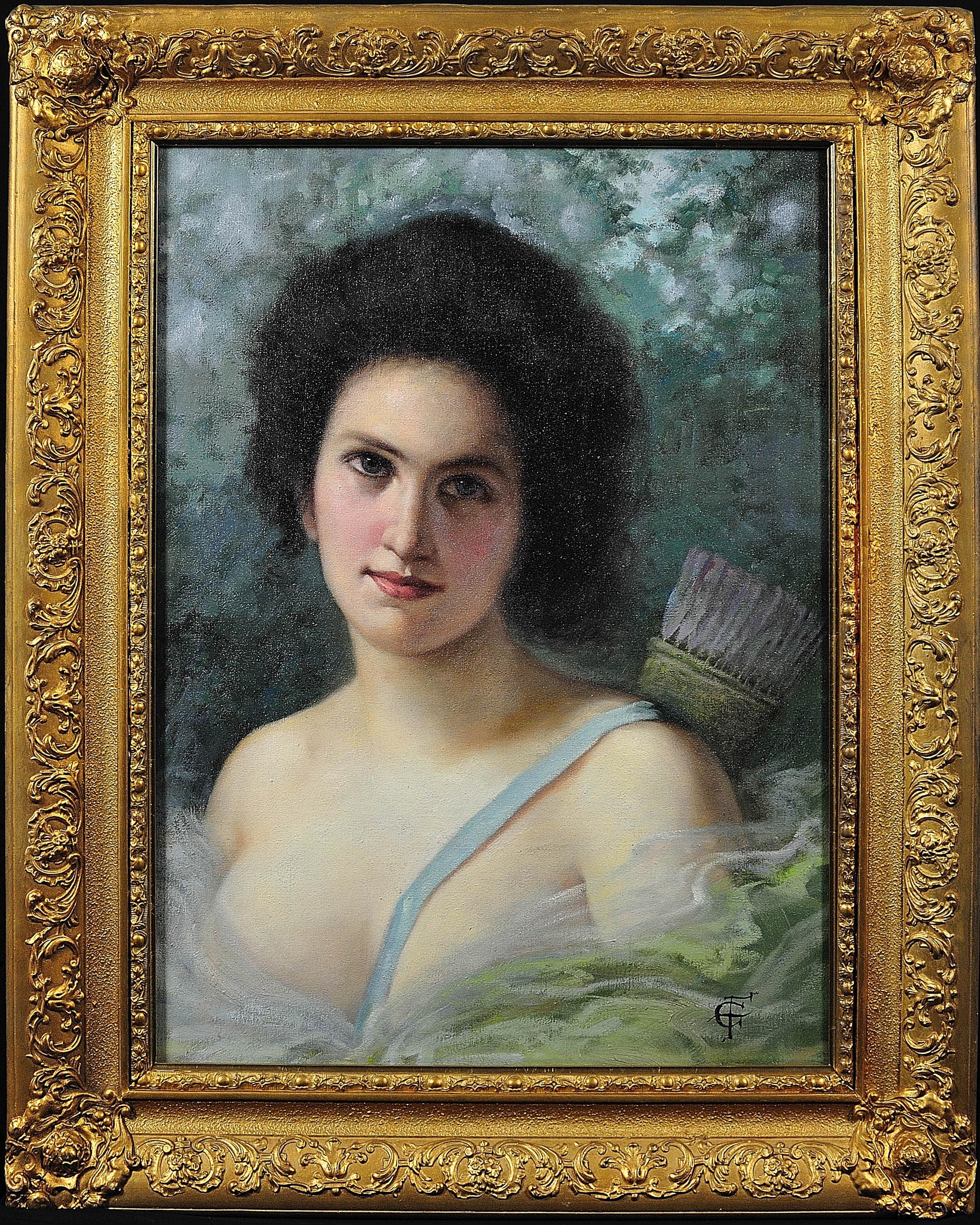 Unknown Portrait Painting - Diana, the Huntress. After Seignac and Corcos. Original Oil. A Decorators Piece.