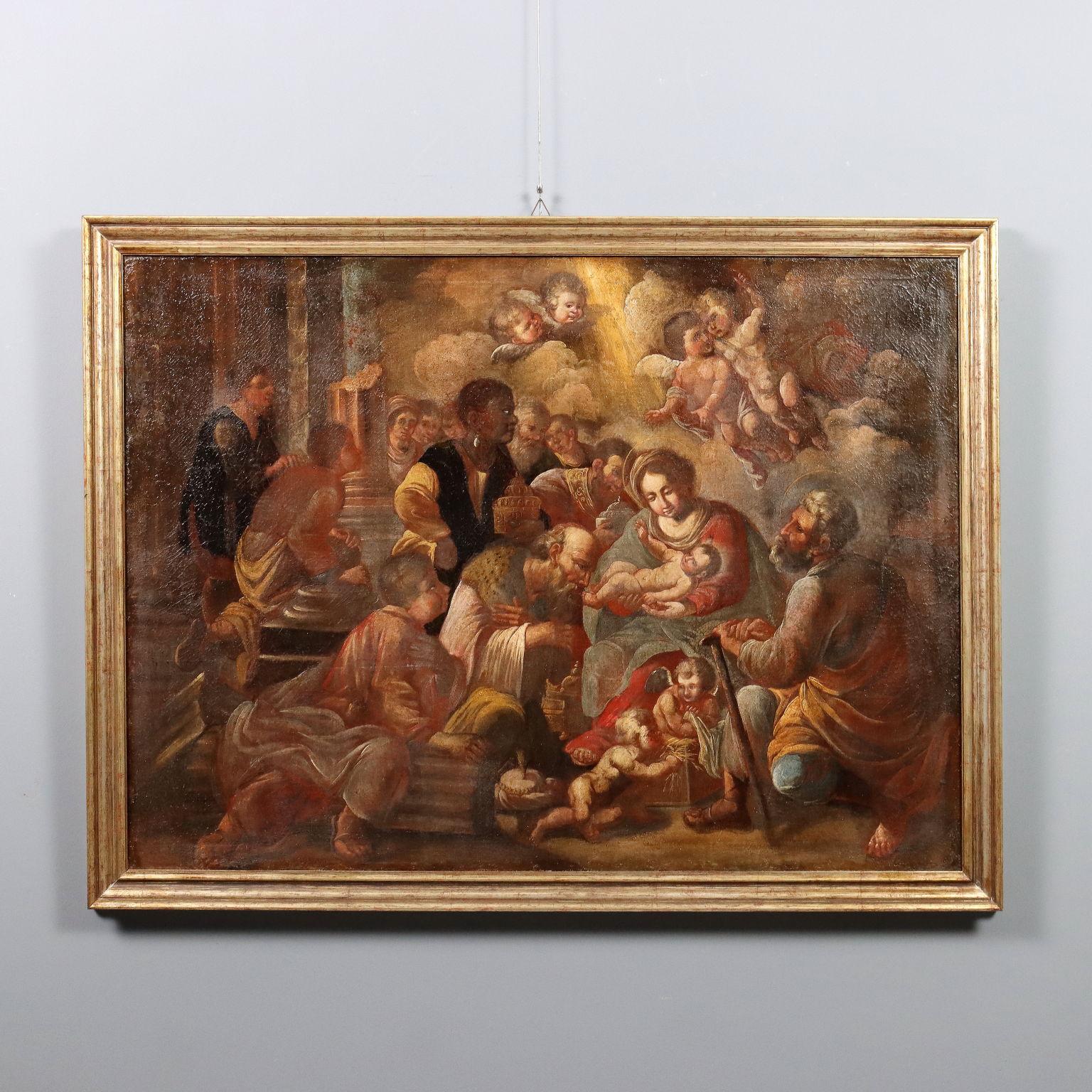 Dipinto Adorazione dei Magi Olio su tela. Scuola nord-italiana del XVII secolo.