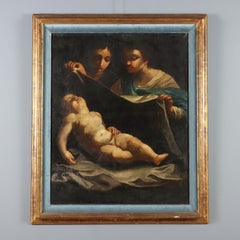 Painting Adoration of the Child Oil on canvas. Bolognese school of the late 17th century.