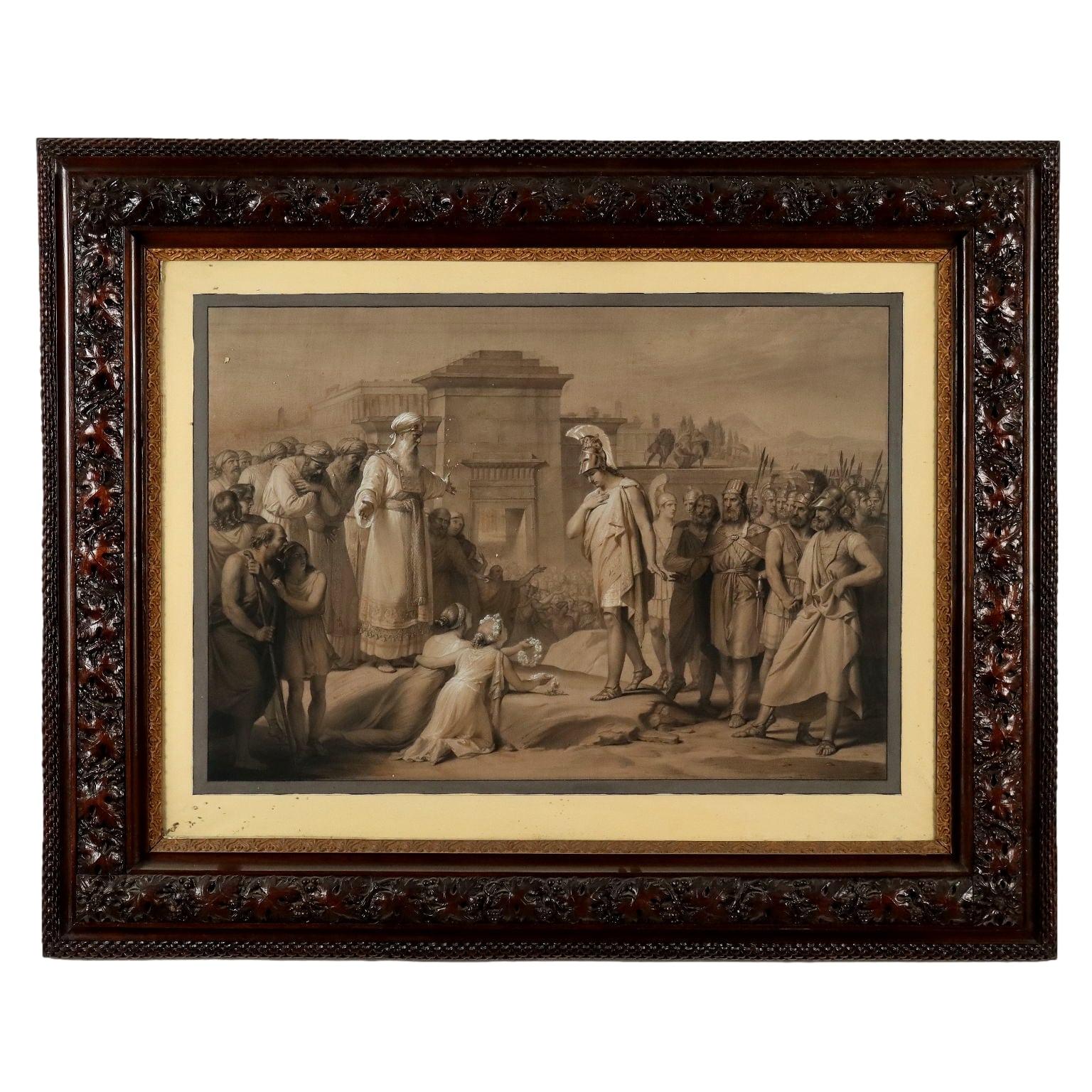 Unknown Figurative Painting – Gemälde Alexander der Große erobert Jerusalem 19. Jahrhundert