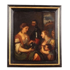 Antique Painting Allegory of Marital Life 19th century