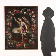 Painting Guardian Angel in Flower Garland 17th century