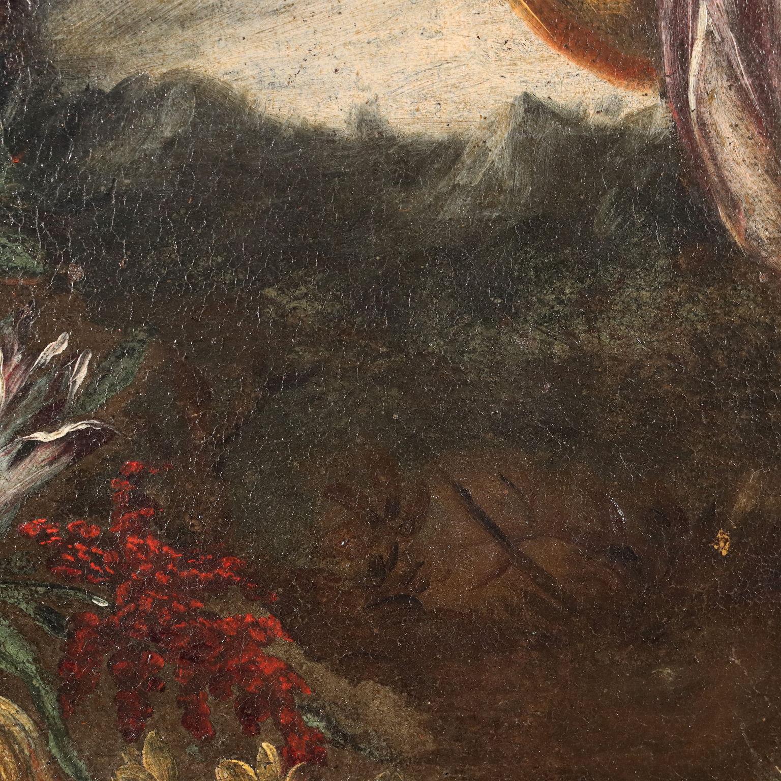 Dipinto Angelo custode in Ghirlanda di Fiori XVII secolo in vendita 1