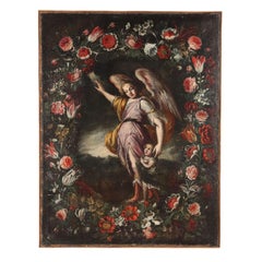 Painting Guardian Angel in Flower Garland 17th century