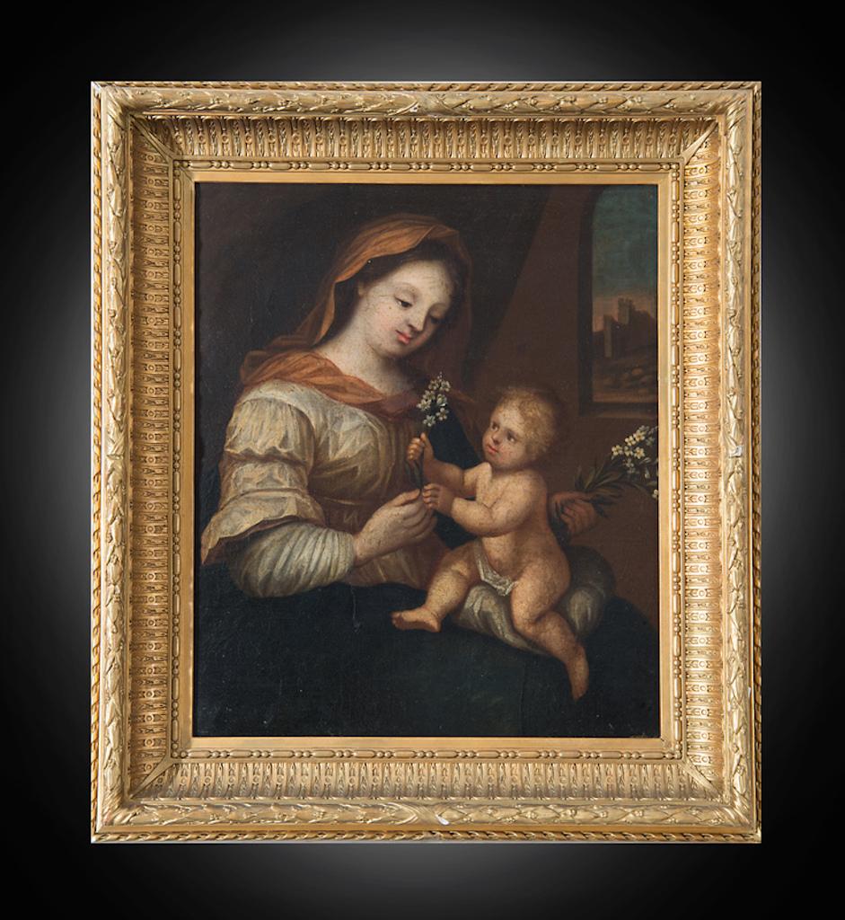 Unknown Figurative Painting - Antique painting Madonna and Child. Lombardy 18th century.