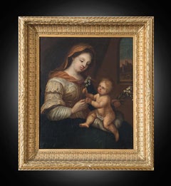 Peinture ancienne Madone et enfant. Lombardie, 18e siècle.