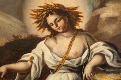 Antique Neapolitan oil on canvas painting depicting the allegory of summer.