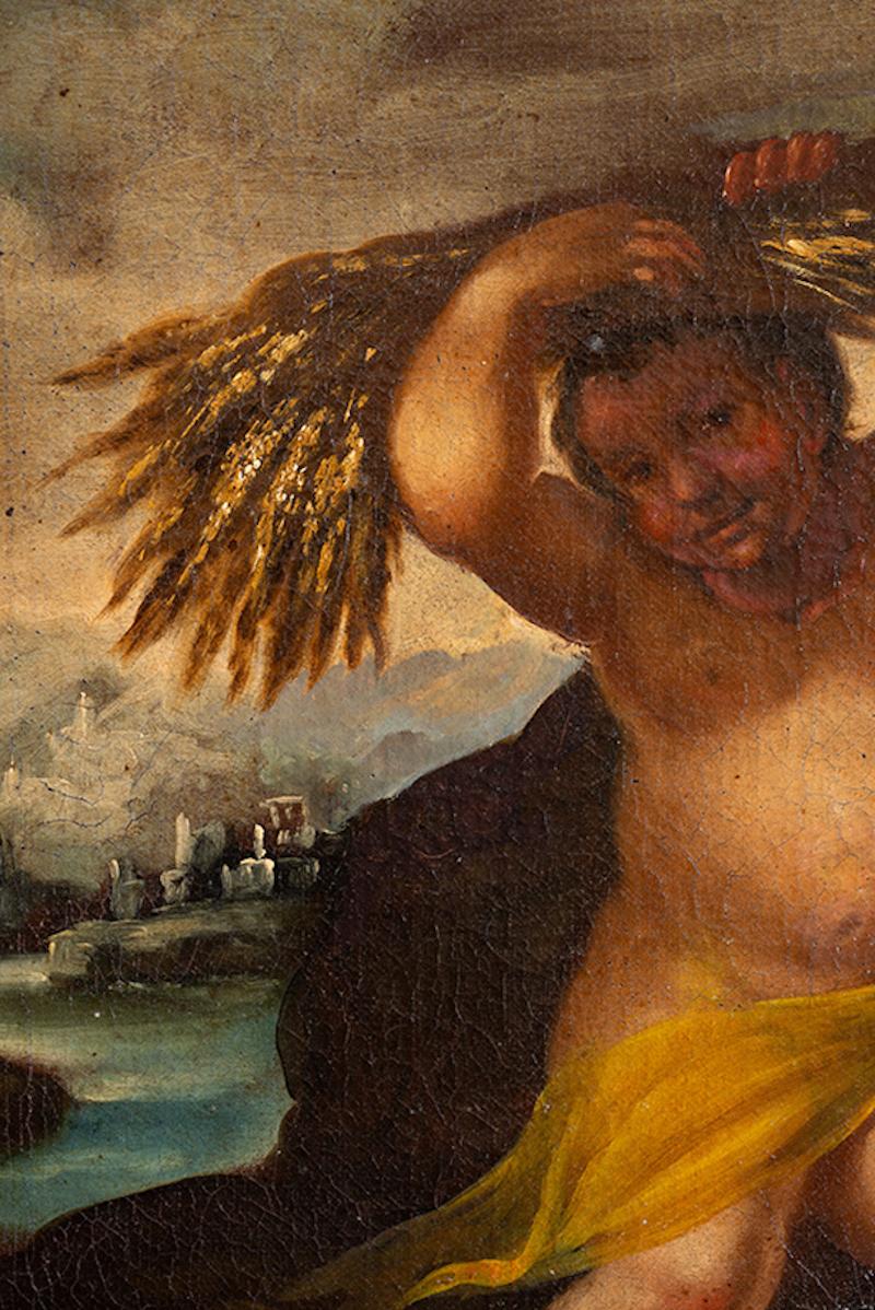 Ancienne peinture napolitaine à l'huile sur toile représentant l'allégorie de l'été. en vente 1