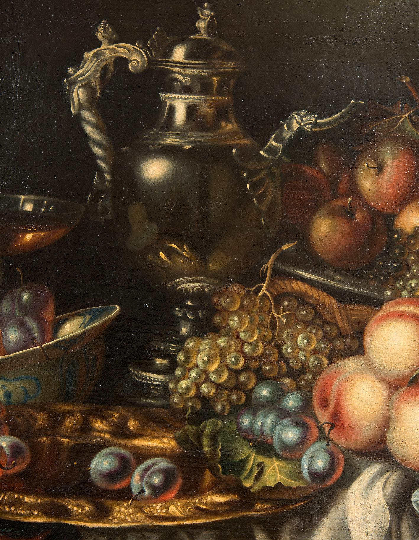 Antique oil on canvas painting of Flemish provenance depicting still life. - Painting by Unknown