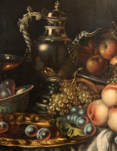 Antique oil on canvas painting of Flemish provenance depicting still life.