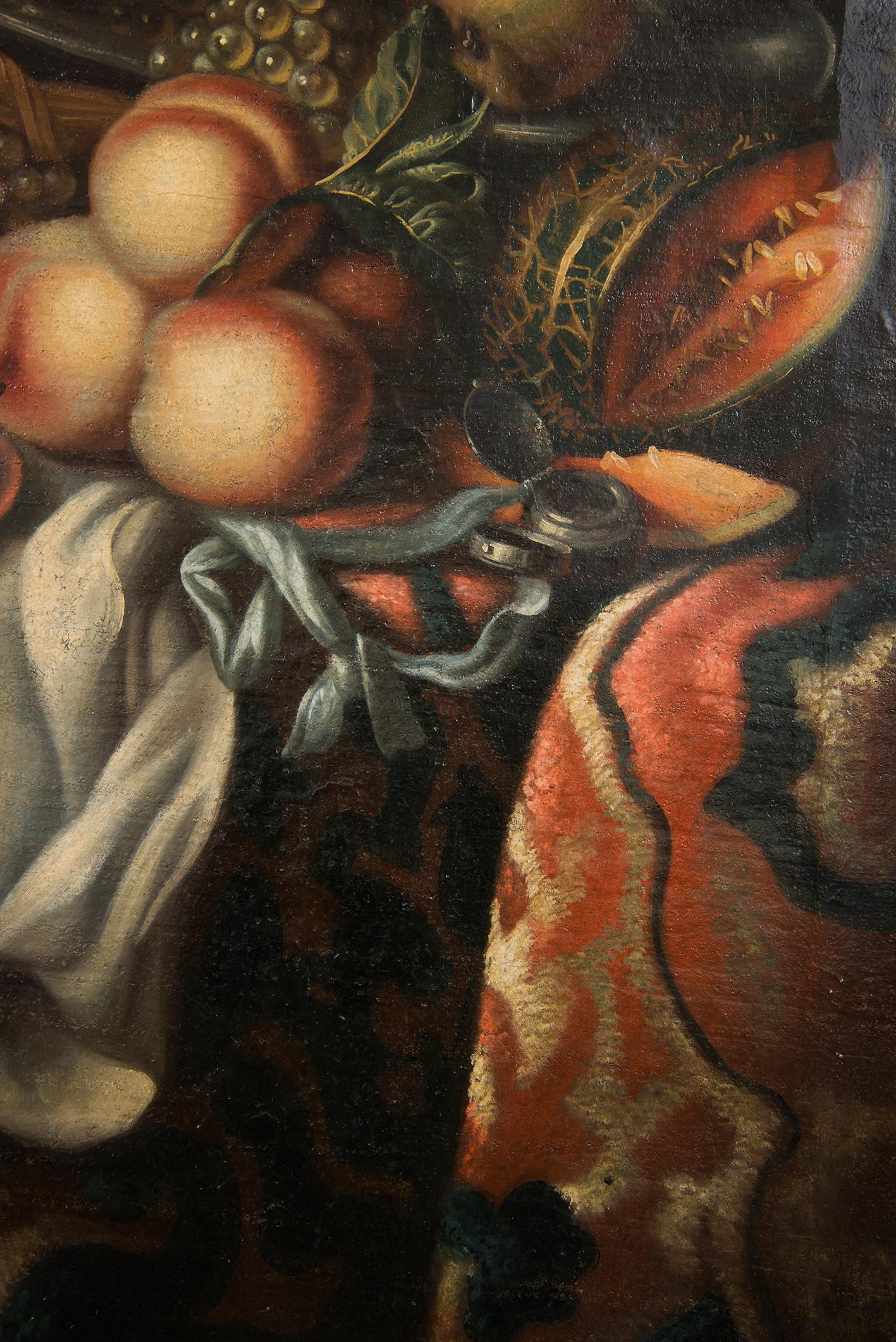 Peinture à l'huile ancienne sur toile de provenance flamande représentant une nature morte. - Black Still-Life Painting par Unknown