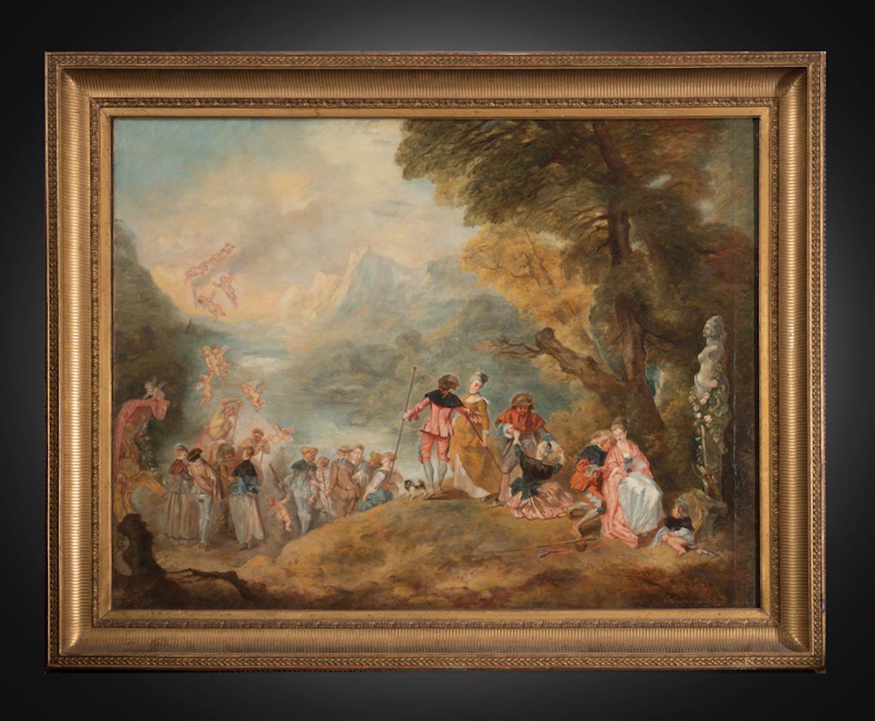 Unknown Figurative Painting - Antique oil on canvas painting France 19th century.