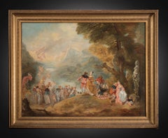 Peinture ancienne à l'huile sur toile France 19ème siècle.