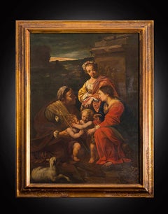 Peinture à l'huile ancienne sur toile "La Sainte Famille". France début 19ème siècle