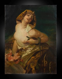 Peinture à l'huile ancienne sur toile représentant "Clopatra". Naples 19ème siècle.