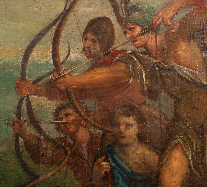 Dipinto antico olio su tela raffigurante il Martirio di San Sebastiano. - Painting by Unknown