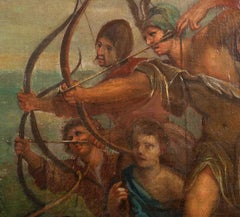 Dipinto antico olio su tela raffigurante il Martirio di San Sebastiano.
