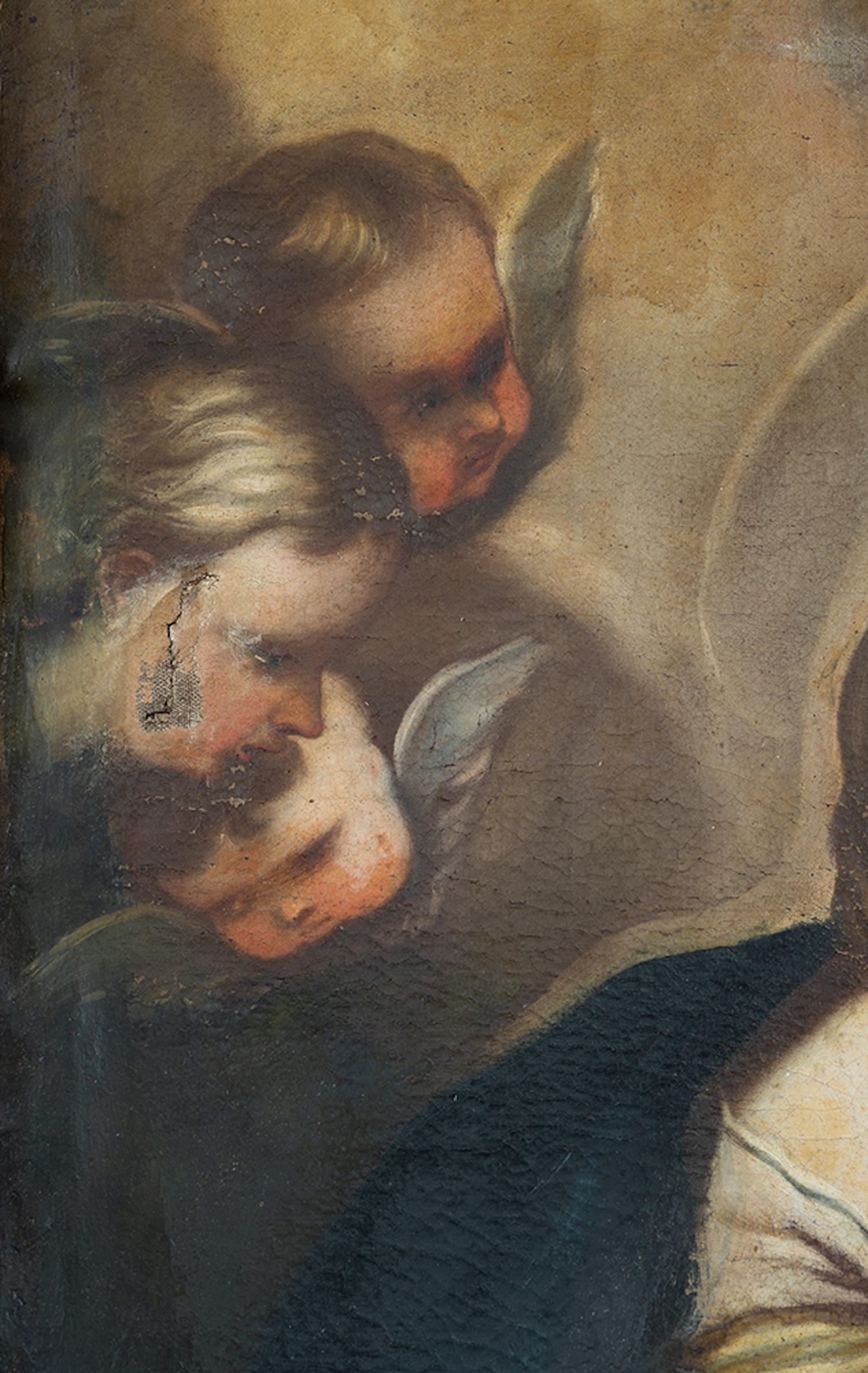 Dipinto antico olio su tela raffigurante Madonna col Bambino. - Black Figurative Painting by Unknown