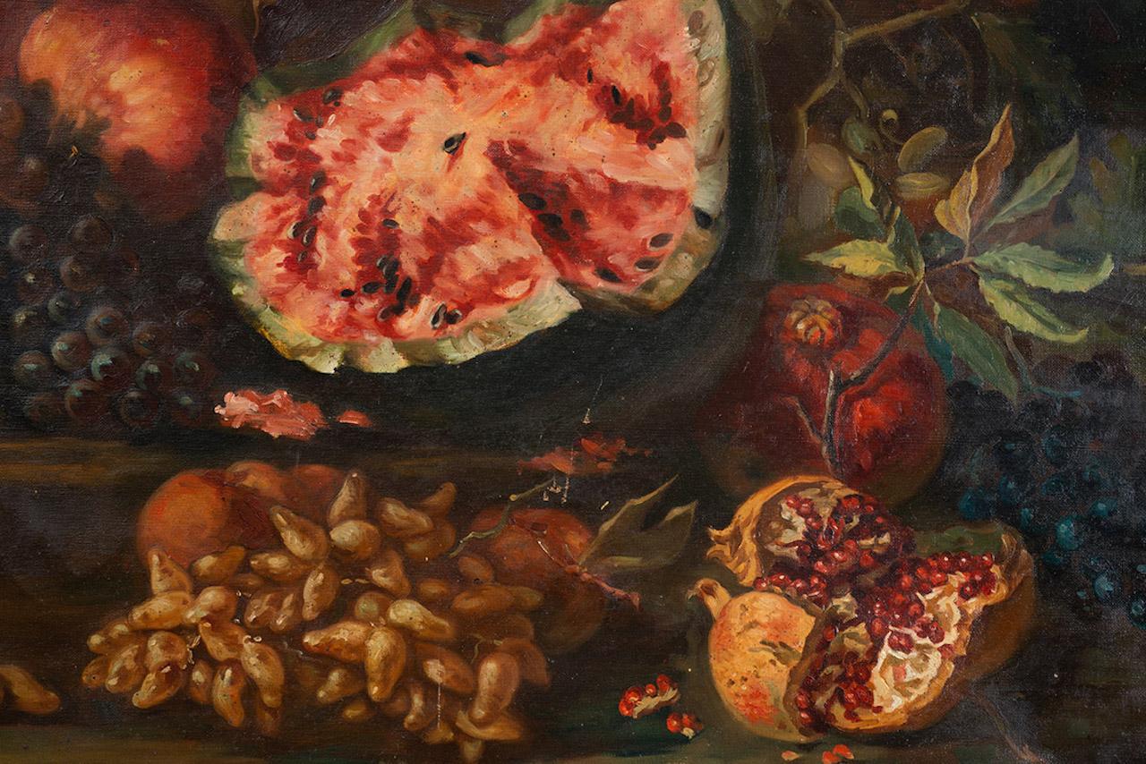 Antique oil on canvas painting depicting Still Life with fruit. Rome 19th cent - Painting by Unknown
