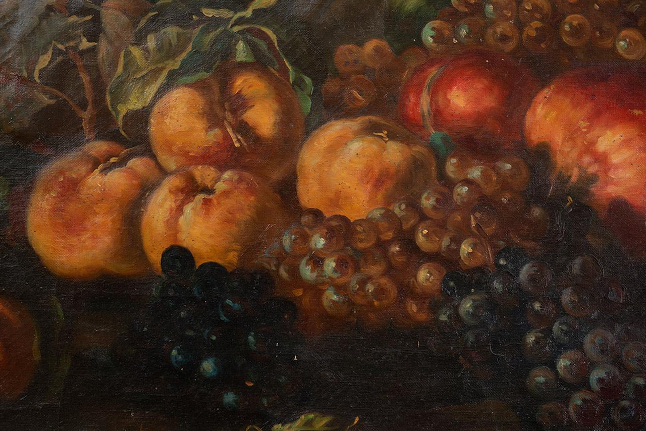 Antique oil on canvas painting depicting Still Life with fruit. Rome 19th cent - Black Still-Life Painting by Unknown