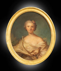 Antique oil on canvas painting depicting portrait of noblewoman.