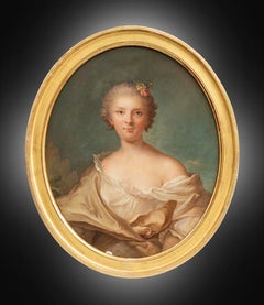 Antique oil on canvas painting depicting portrait of noblewoman. France 19th cent