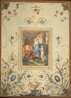 Dipinto antico olio su tela raffigurante scena neoclassica