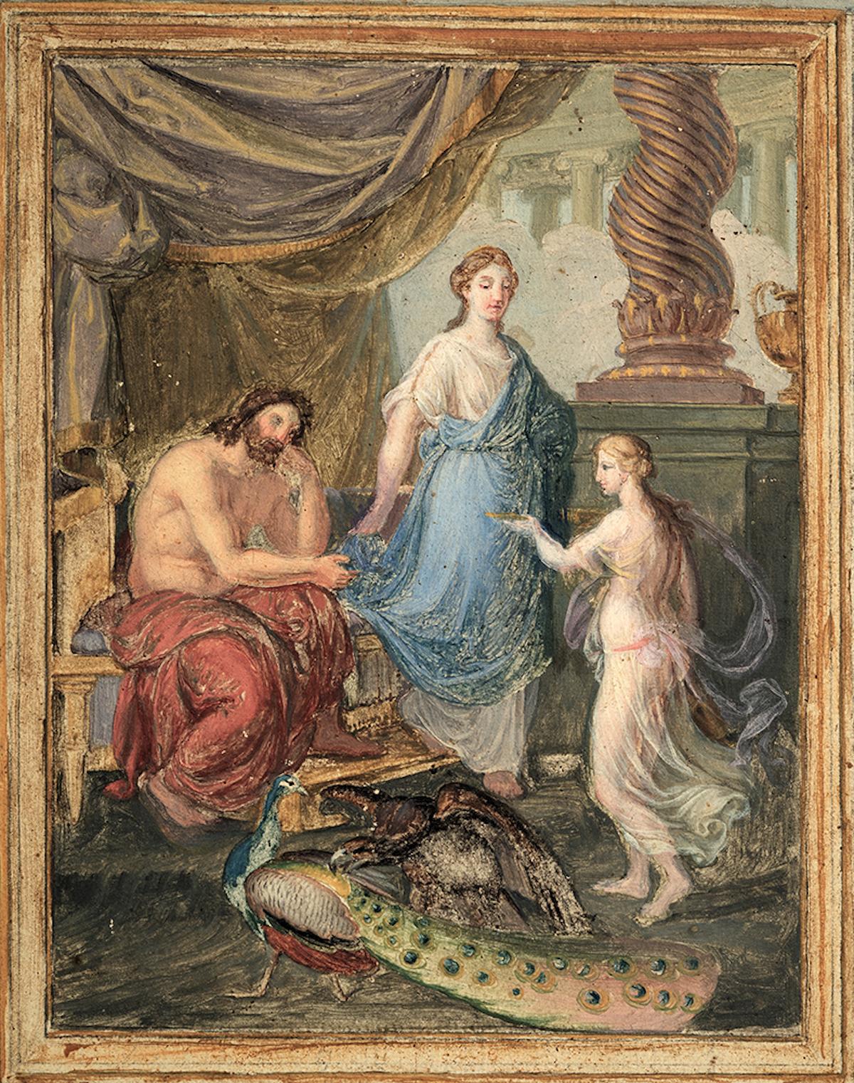 Peinture ancienne à l'huile sur toile représentant une scène néoclassique - Brown Figurative Painting par Unknown