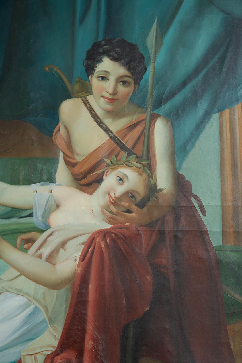 Antikes Gemälde in Öl auf Leinwand, das eine neoklassizistische Szene darstellt. Frankreich 20. Jahrhundert. – Painting von Unknown