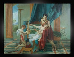 Dipinto antico olio su tela raffigurante scena Neoclassica. Francia XX sec.