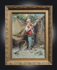 Antike Öl auf Leinwand Gemälde eines Verkäufers Neapel 20. Jahrhundert