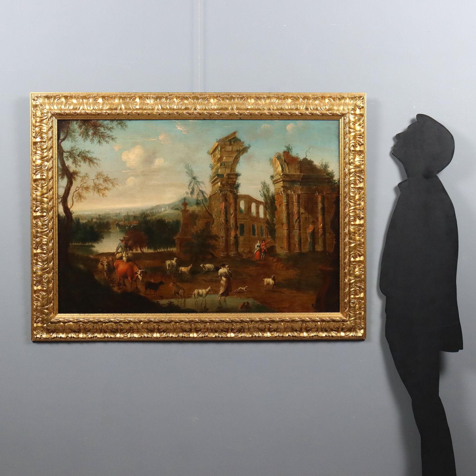 Dipinto Capriccio Architettonico con Figure XVIII secolo – Painting von Unknown