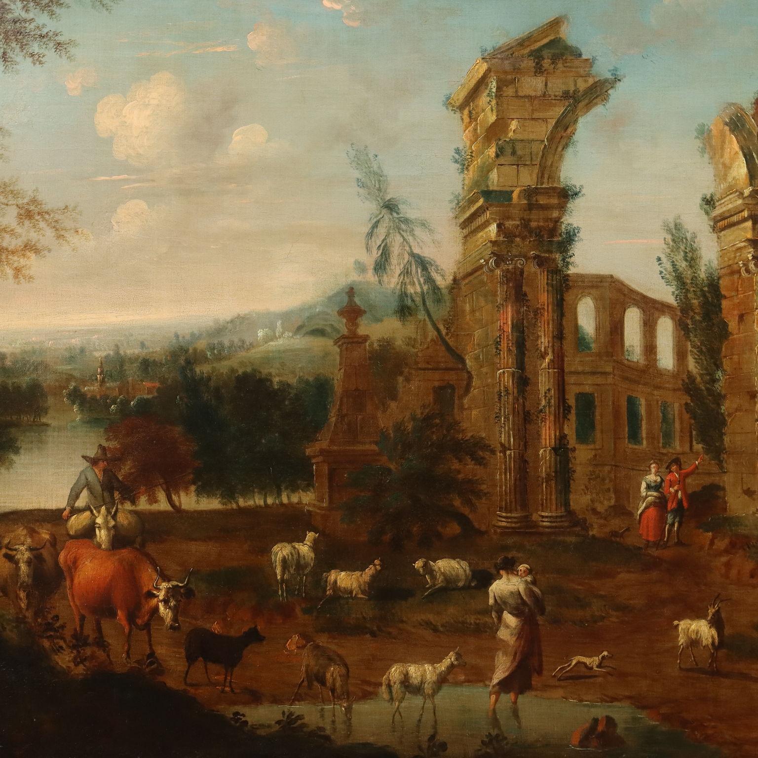 Dipinto Capriccio Architettonico con Figure XVIII secolo (Sonstige Kunststile), Painting, von Unknown