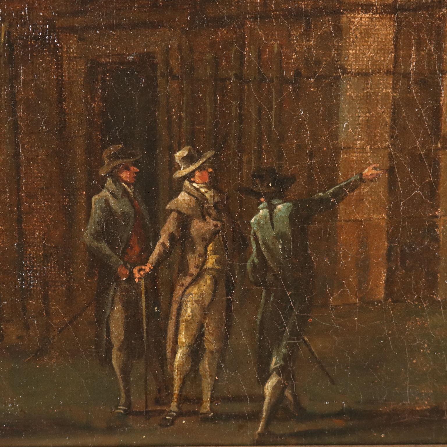 Peinture d'un capriccio architectural avec figures  XVIIIe siècle - Brown Interior Painting par Unknown