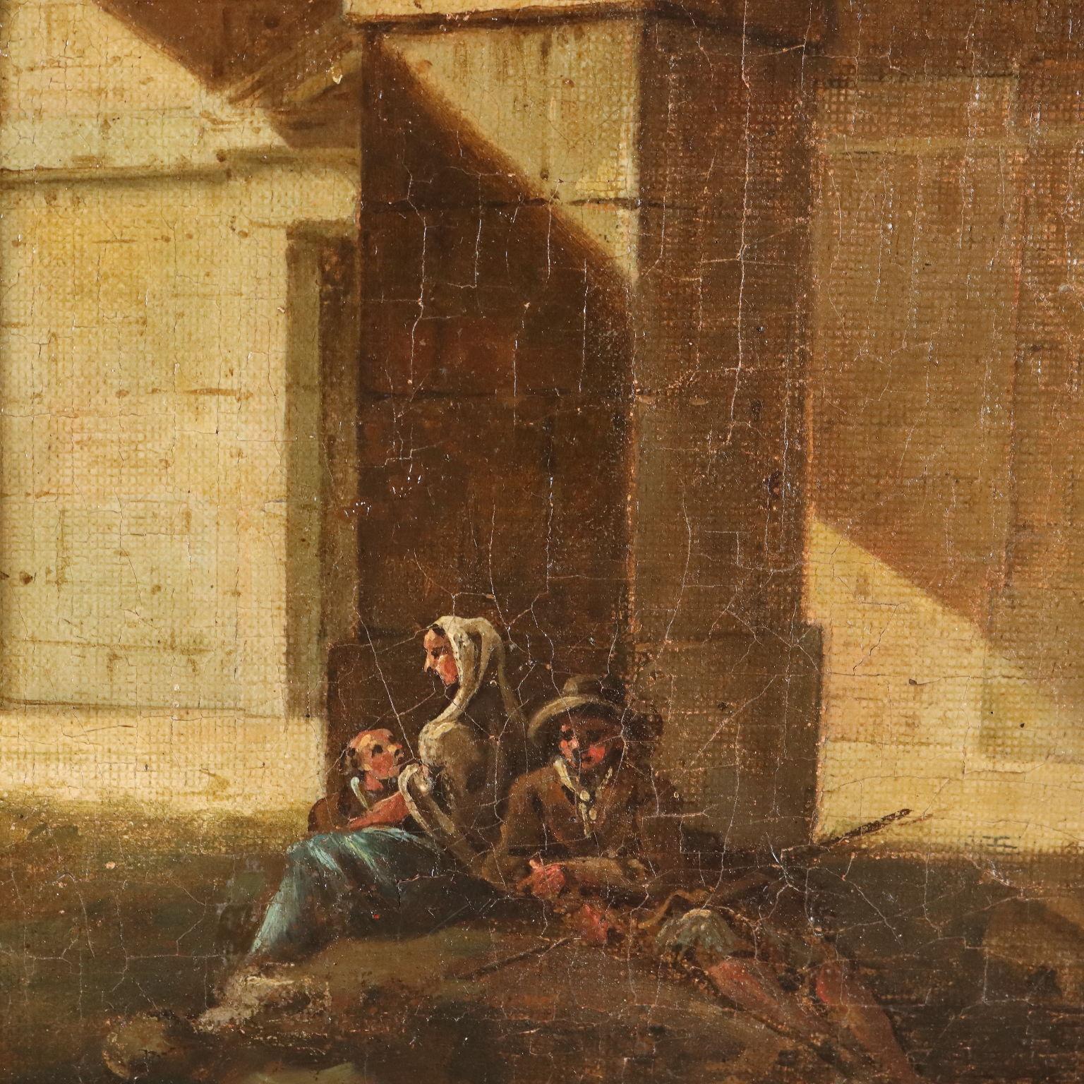 Peinture d'un capriccio architectural avec figures  XVIIIe siècle en vente 1