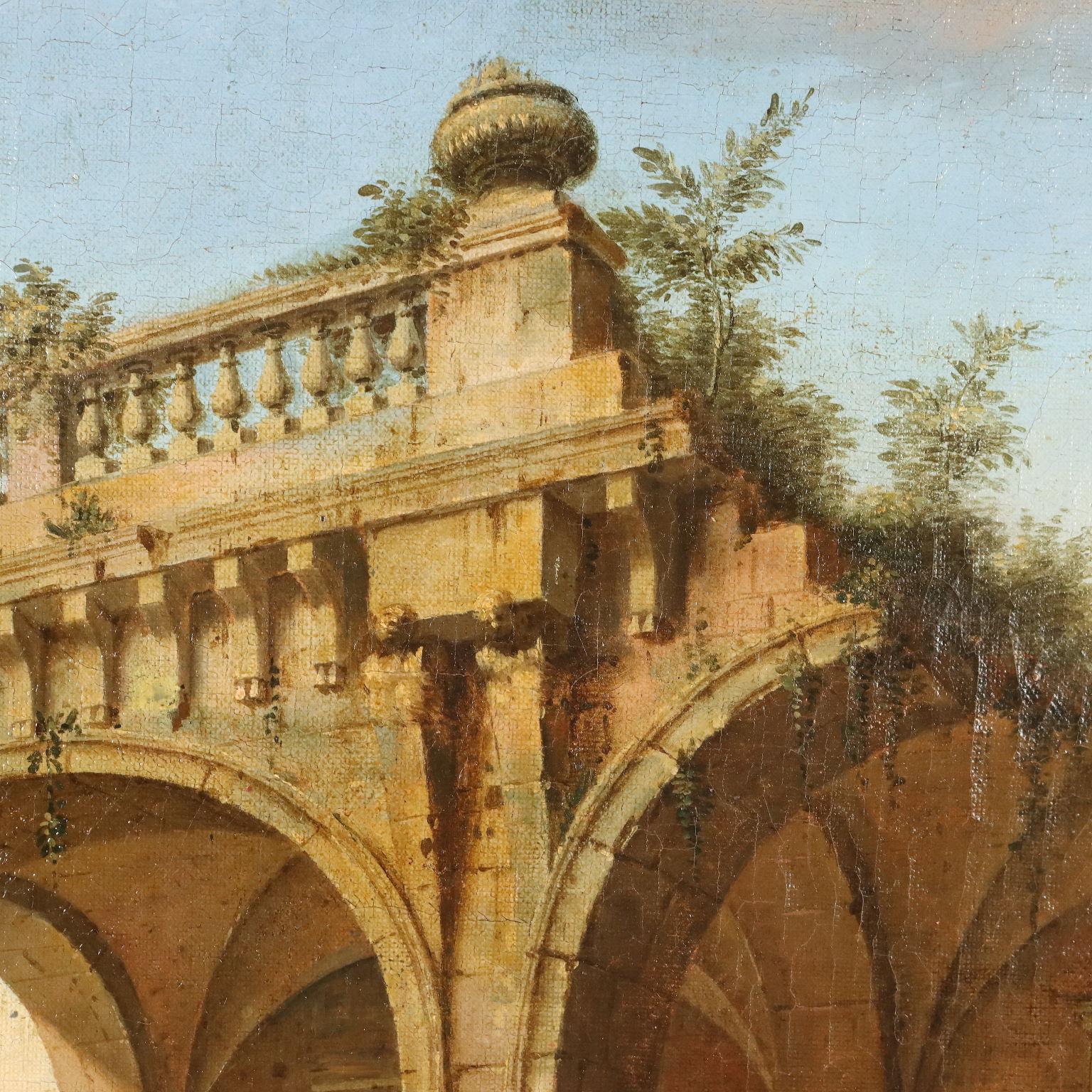 Peinture d'un capriccio architectural avec figures  XVIIIe siècle en vente 2