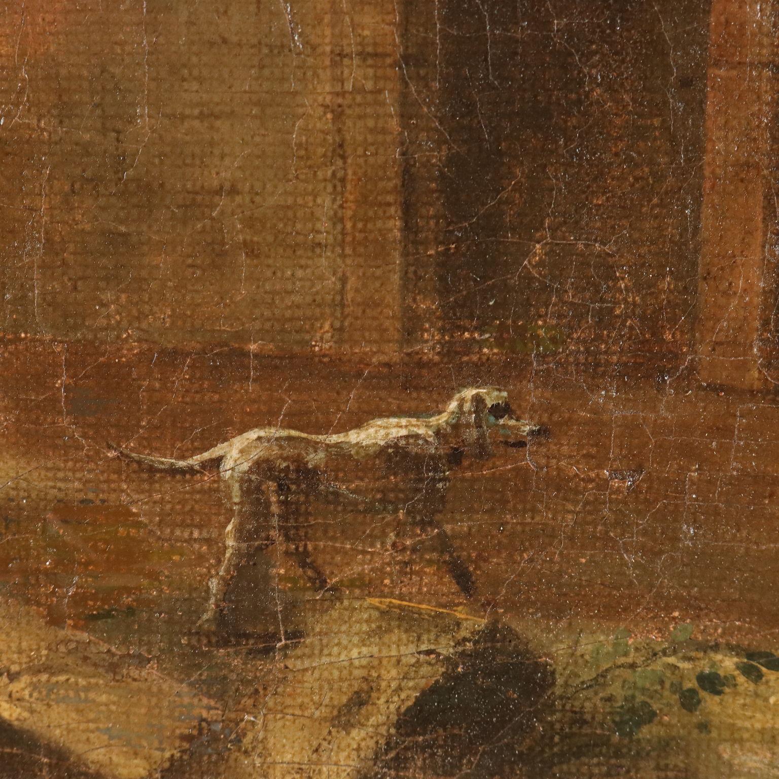 Peinture d'un capriccio architectural avec figures  XVIIIe siècle en vente 4