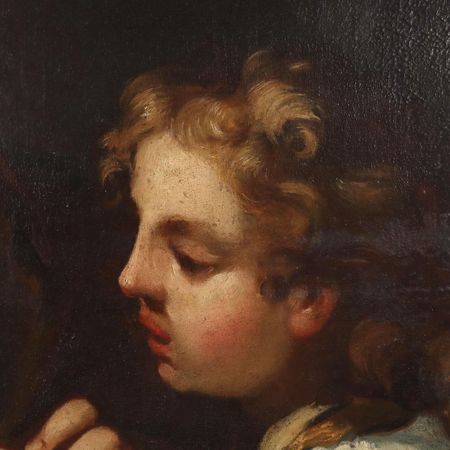 Óleo sobre lienzo. Escuela romana de la segunda mitad del siglo XVII.
La escena narra un episodio de la relación amorosa entre la reina de Egipto y el triunviro romano Antonio: Cleopatra, para demostrar su riqueza y seducir al apuesto general,