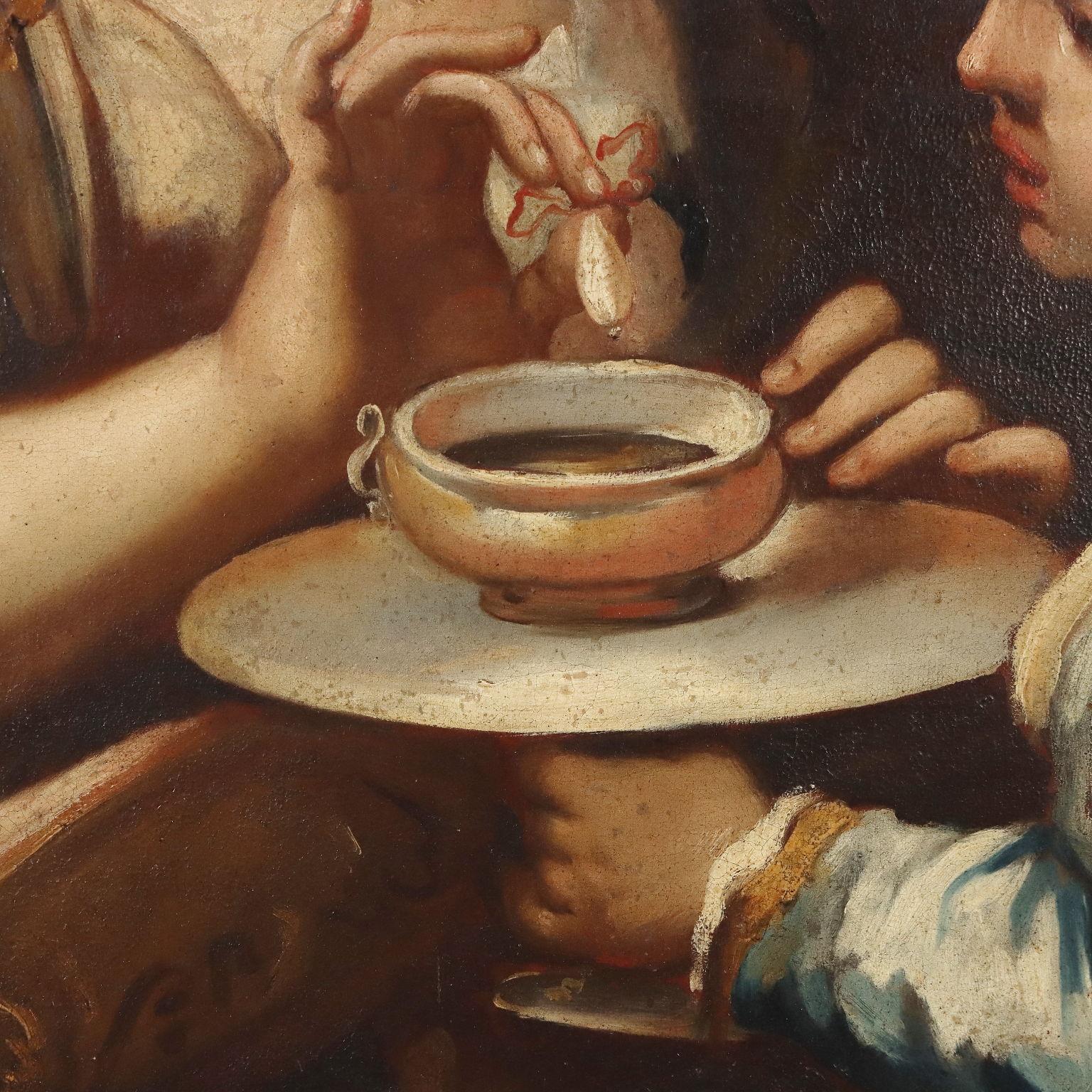 Cleopatra pintada funde una perla en una taza de vinagre  Siglo XVII en venta 1