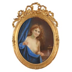 Antique Dipinto con Figura di Giovane Donna, seconda metà '800