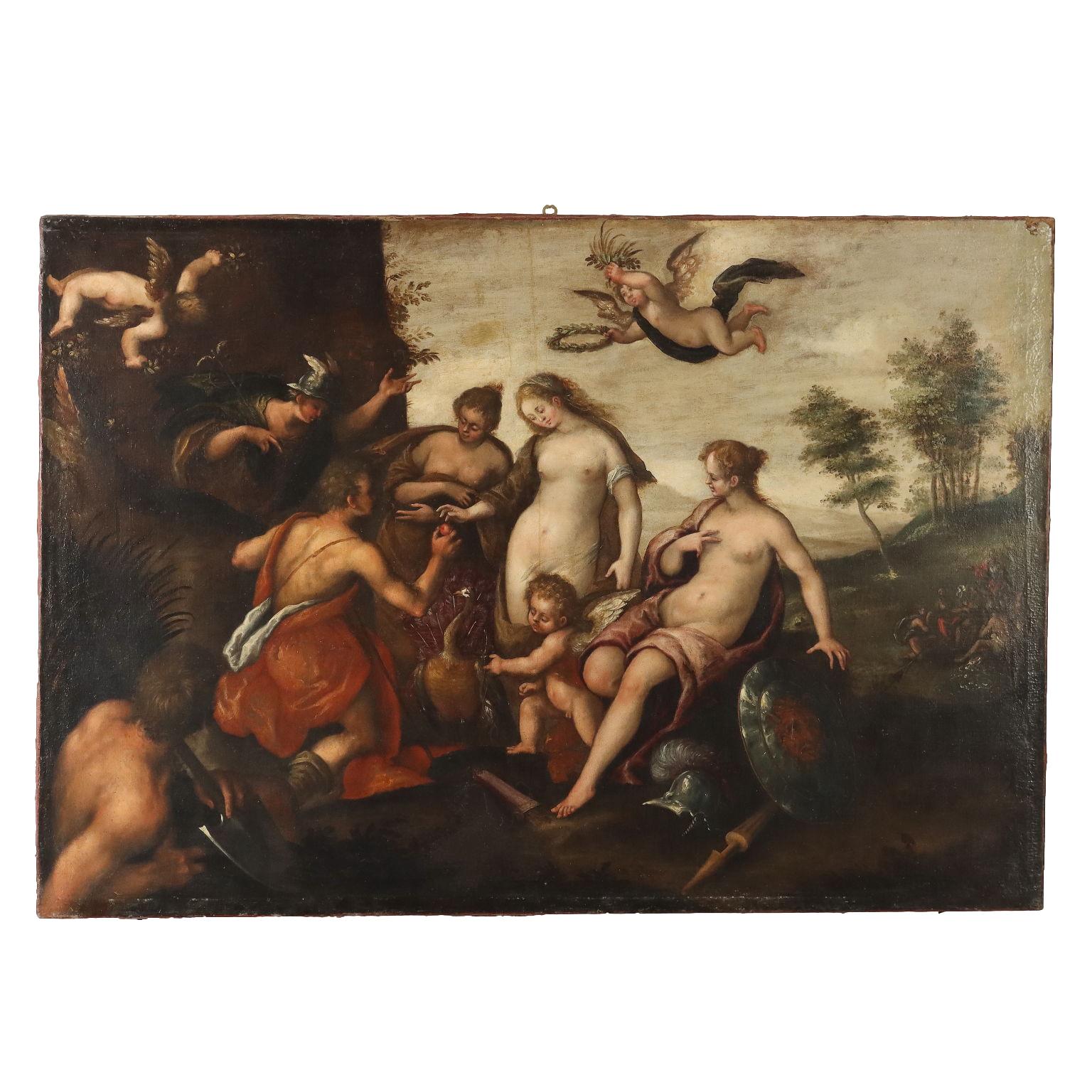 Unknown Figurative Painting - Dipinto con Il Giudizio di Paride, Attribuito a Domenico Lupini 1500s 1600s