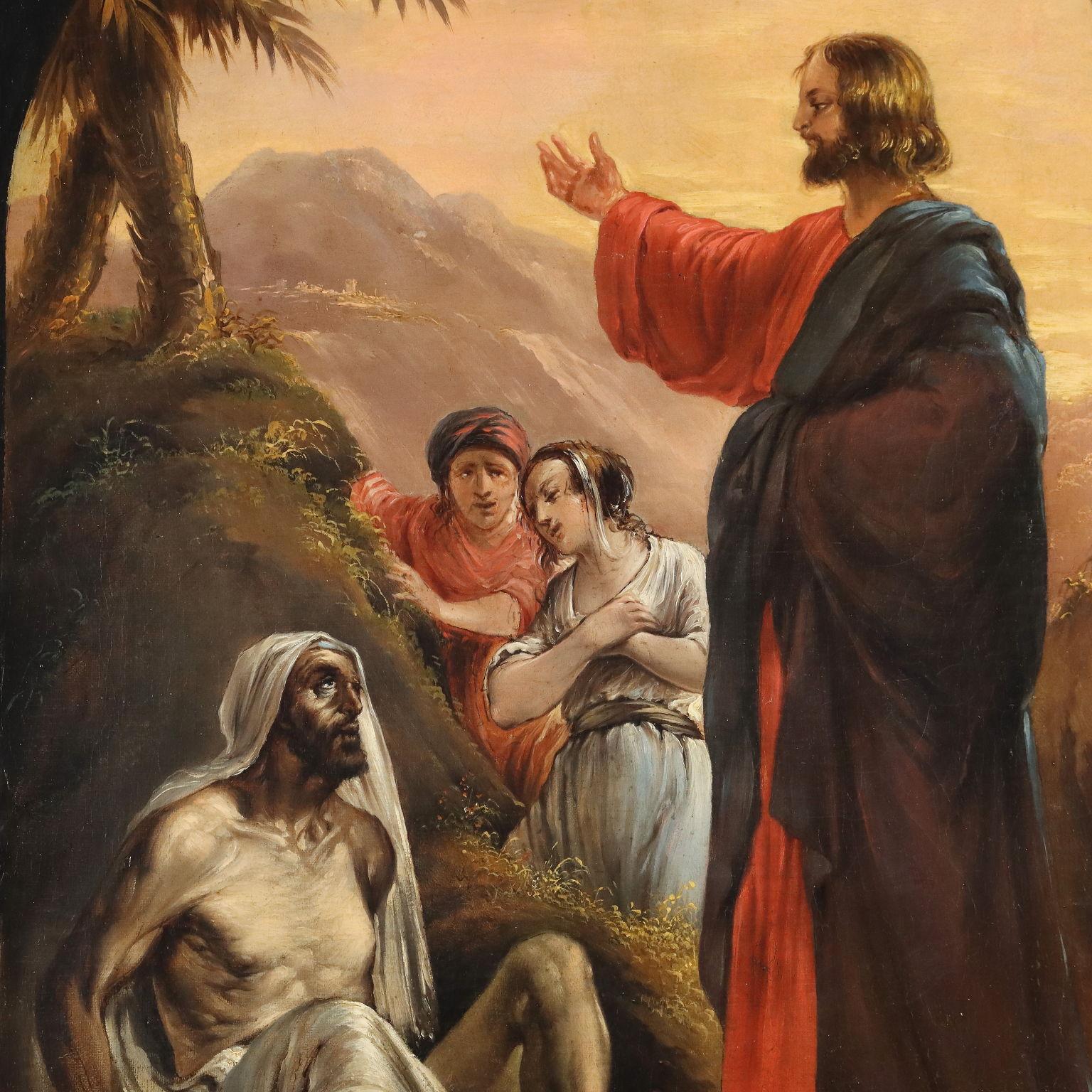 Peinture avec La Résurrection de Lazare milieu du 19e siècle - Painting de Unknown