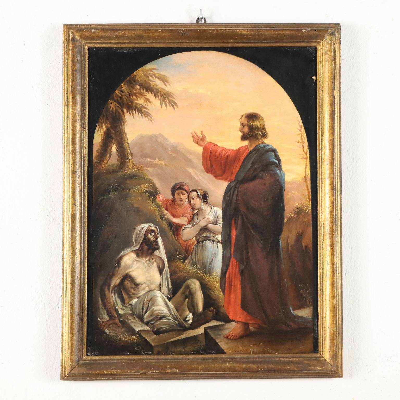Figurative Painting Unknown - Peinture avec La Résurrection de Lazare milieu du 19e siècle