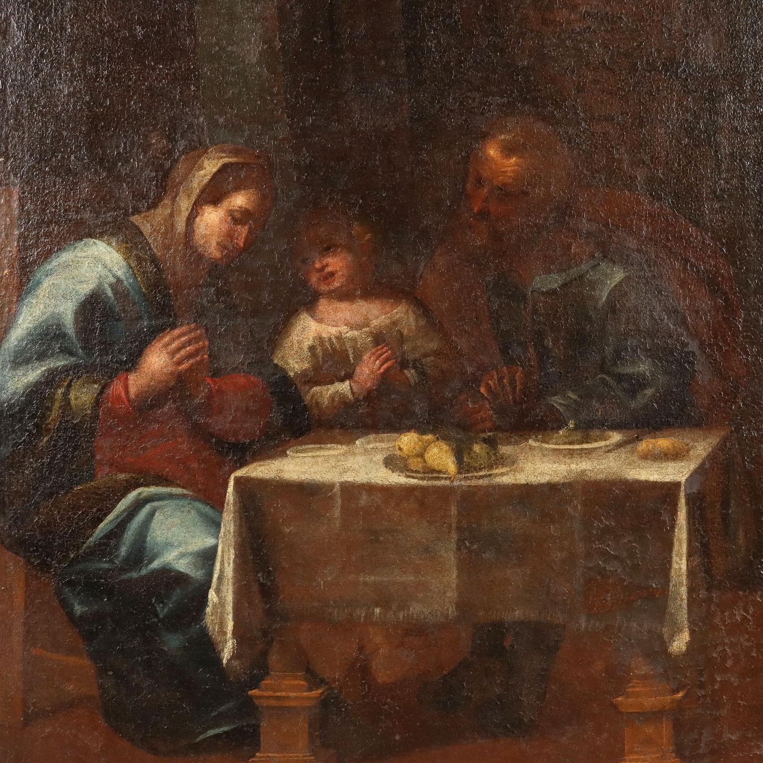 Dipinto con La Sacra Famiglia a Tavola - Other Art Style Painting by Unknown