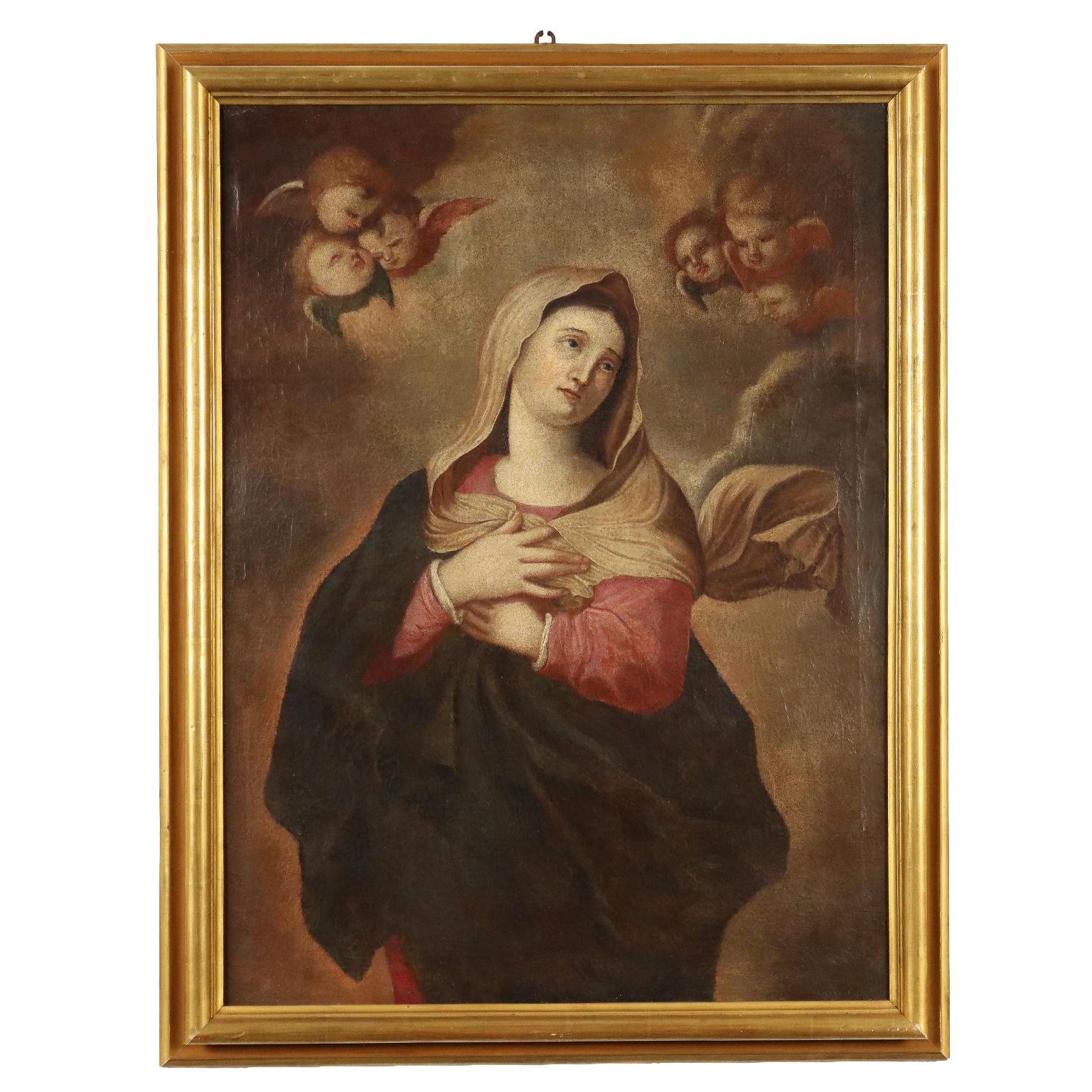Unknown Figurative Painting – Dipinto mit Madonna ed Angeli