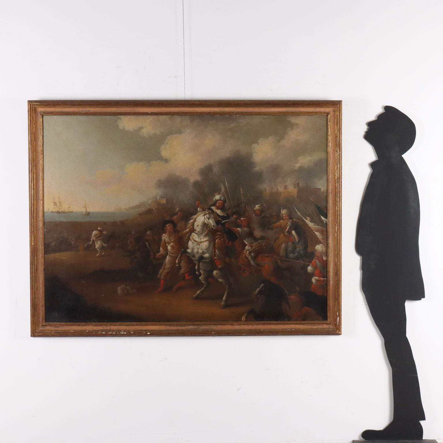 Gemälde mit Schlachtszene Mitte des 18. Jahrhunderts – Painting von Unknown