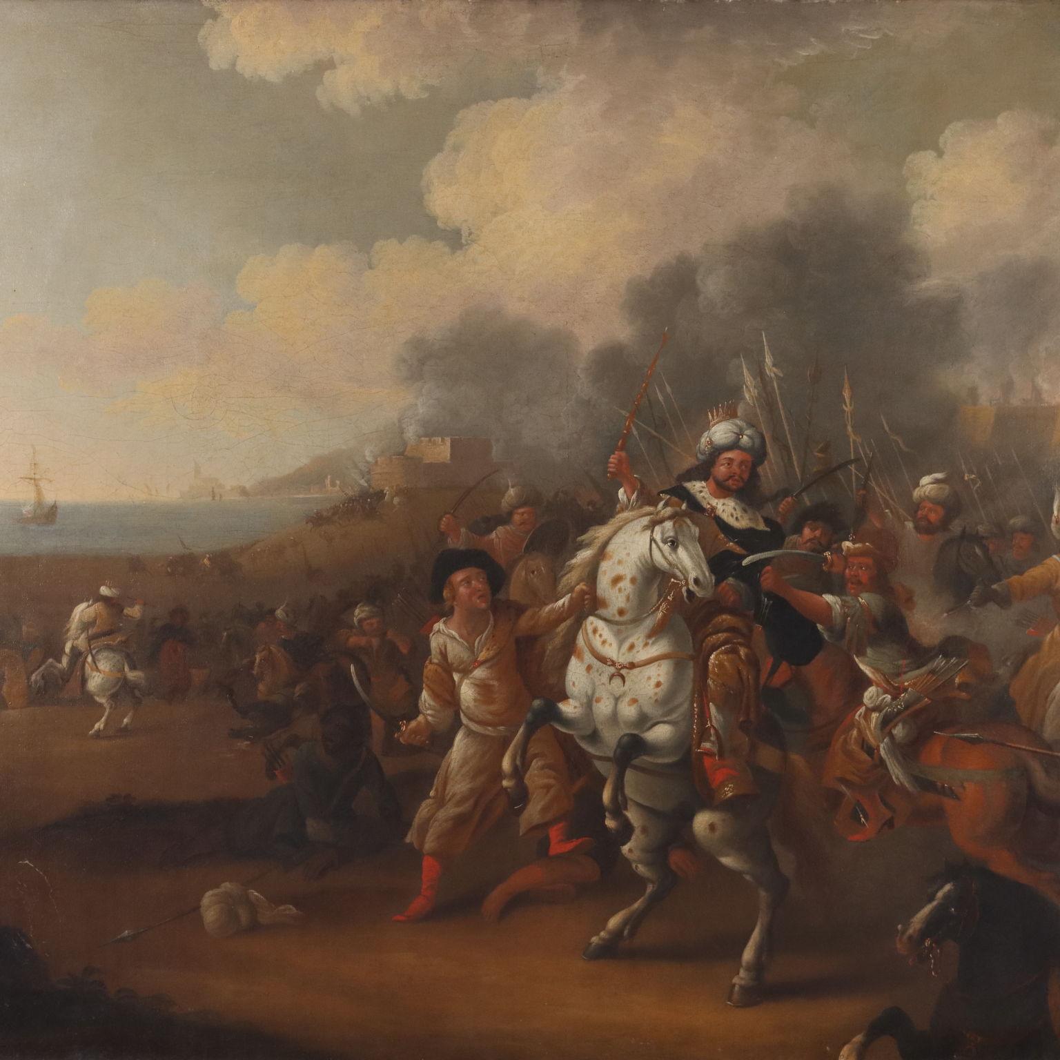 Gemälde mit Schlachtszene Mitte des 18. Jahrhunderts (Sonstige Kunststile), Painting, von Unknown