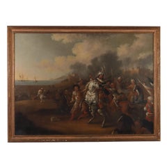 Antique Painting with Scene of Battle mid-18th century