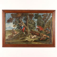 Dipinto con Scena di Caccia al Cinghiale