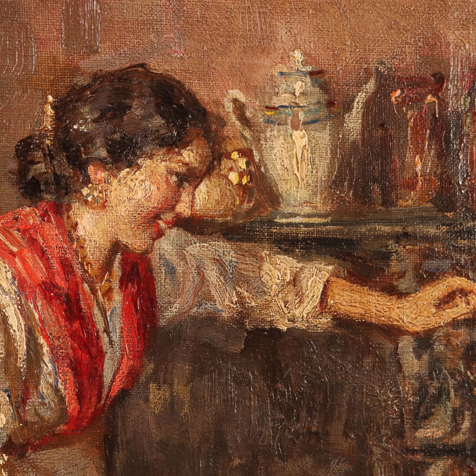 Painting with Scene of Domestic Concertino, early 20th century For Sale 2